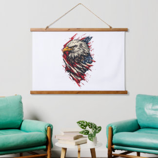 Vintage patriotischer amerikanischer Adler 4. Juli Wandteppich Mit Holzrahmen