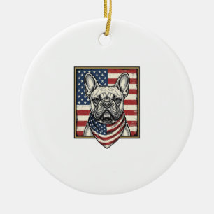 Vintage-patriotischer Französische-Bulldogge-Flagg Keramik Ornament