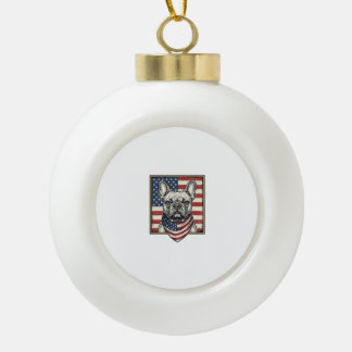 Vintage-patriotischer Französischer-Bulldogge-Flag Keramik Kugel-Ornament