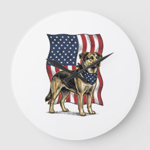 Vintage-patriotischer Hund Flagge Vektor-Shirt-Des Große Wanduhr