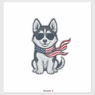 Vintage patriotischer Husky-Welpen-Vektor-Design_1 Aufkleber