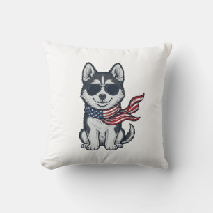 Vintage patriotischer Husky-Welpen-Vektor-Design_1 Kissen