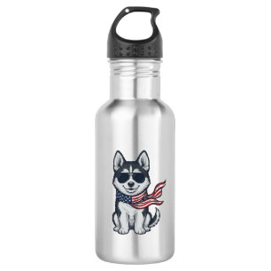 Vintage patriotischer Husky-Welpen-Vektordesign_1 Edelstahlflasche