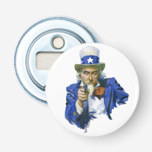 Vintage patriotischer Onkel Sam mit Sternenhut und Flaschenöffner