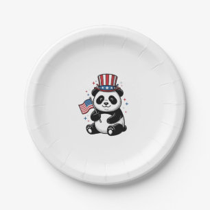 Vintage patriotischer Panda-Flag-Shirt-Entwurf_1 Pappteller