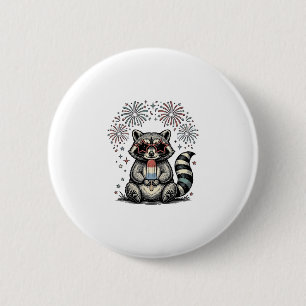 Vintage patriotischer Waschbär Feuerwerk-Shirt-Des Button