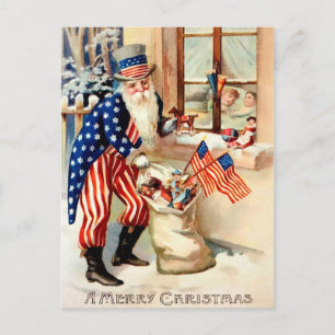Vintage patriotischer Weihnachtsmann Weihnachtspos Postkarte