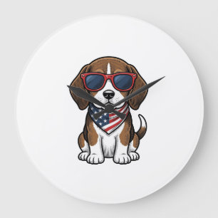 Vintage patriotisches Beagle-Welpen-Sonnenbrillen- Große Wanduhr