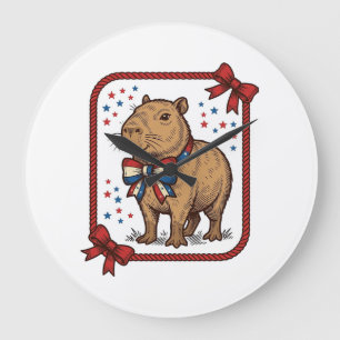 Vintage patriotisches Capybara-Fliege-Shirt-Design Große Wanduhr
