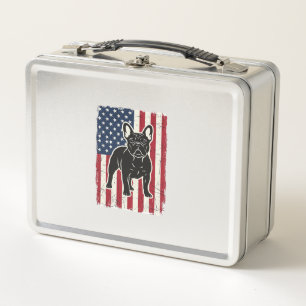 Vintage patriotisches Französische-Bulldogge-Flagg Metall Brotdose