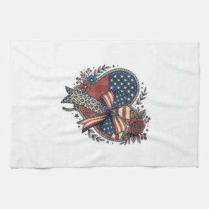Vintage patriotisches Herz-Schleife-Blumen-Shirt-D Geschirrtuch