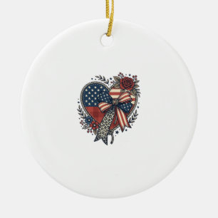 Vintage patriotisches Herz-Schleife Blumenhemd Des Keramik Ornament