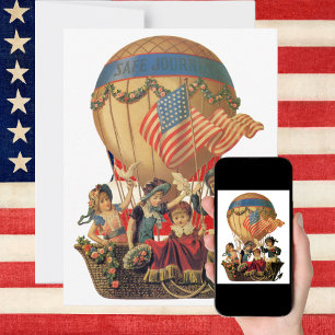Vintage Patriotismus, Kinder in einem Heißluftball Einladung
