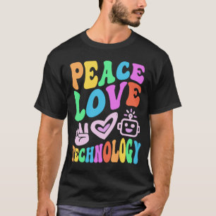 Vintage PEACE LIEBE TECHNOLOGIE Retro Computerunte T-Shirt