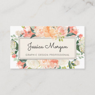 Vintage Peach floral Beruflich Business Cards Visitenkarte