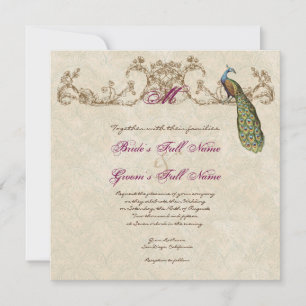 Vintage Peacock & Etchings Wedding Einladung