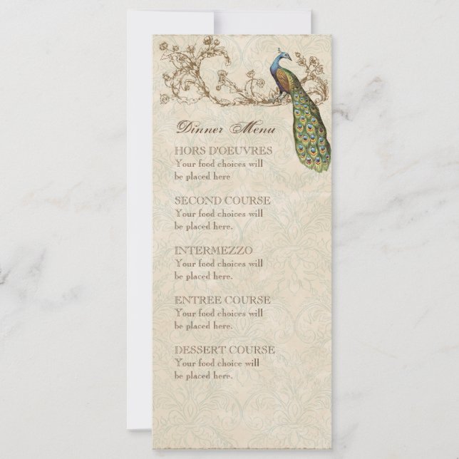 Vintage Peacock & Etchings Wedding Einladung (Vorderseite)