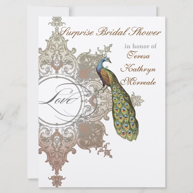 Vintage Peacock & Etchings Wedding Einladung (Vorderseite)