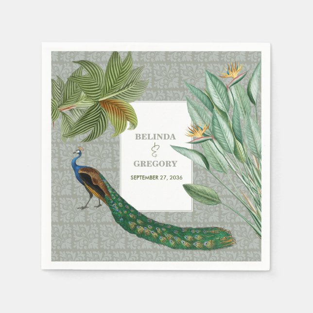 Vintage Peacock Feather Tropical Greenerity Weddin Serviette (Vorderseite)