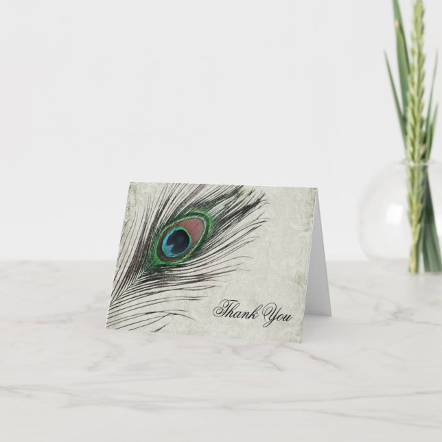 Vintage Peacock Feathers Merci (Devant)