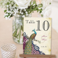 Vintage Peacock Navy Raspberry Damask Table Number