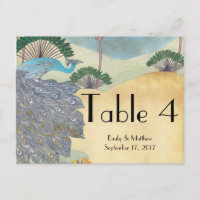 Vintage Peacock & Palm Tree Wedding Number Card