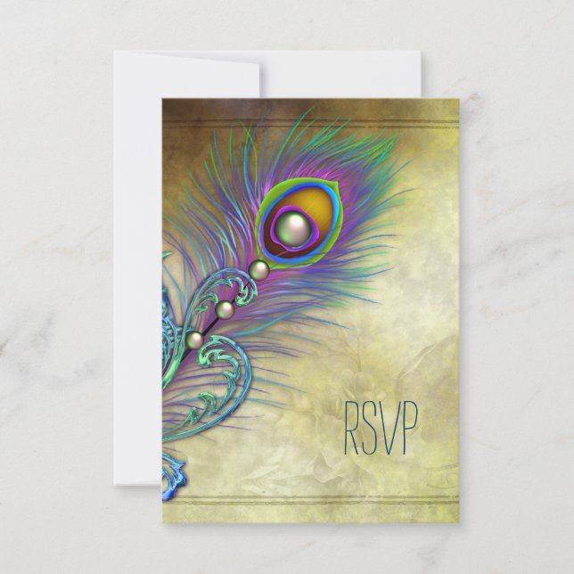Vintage Peacock-UAWG RSVP Karte (Vorderseite)