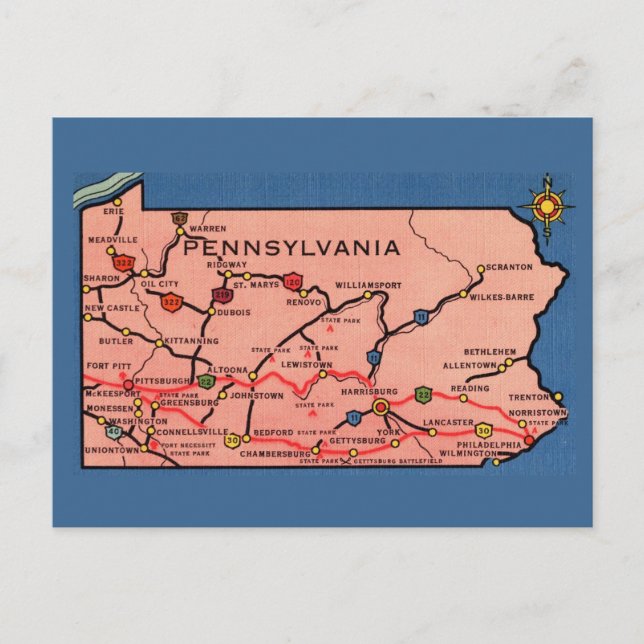 Vintage-Pennsylvania-Karte  Postkarte (Vorderseite)