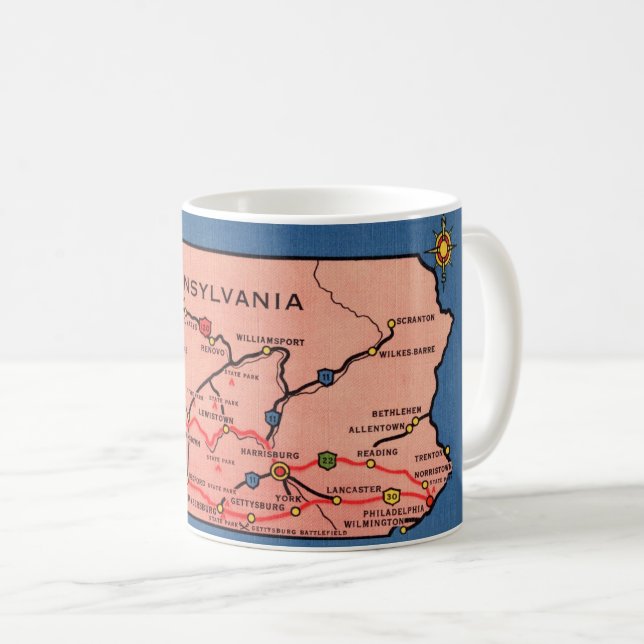 Vintage Pennsylvania Map Mug (Devant droit)