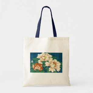 Vintage Peonings auf blau Tragetasche