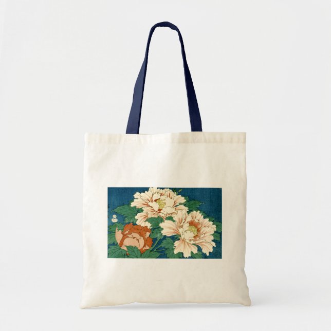 Vintage Peonings auf blau Tragetasche (Vorne)