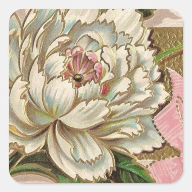 Vintage Peony-Blume Quadratischer Aufkleber (Vorderseite)