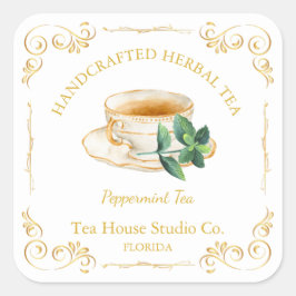 Vintage Peppermint Tea Square Label Quadratischer Aufkleber