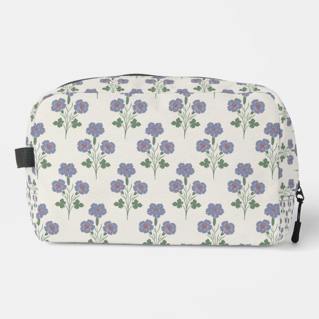 Vintage Periwinkle und Mohnrot Botanik Waschbeutel (Vorderseite)