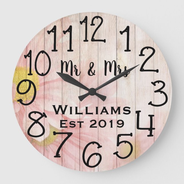 Vintage Personalisierte antike Rose Holz Custom Große Wanduhr (Vorderseite)