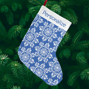 Vintage personalisierte blau-weiße Schneeflocken Großer Weihnachtsstrumpf