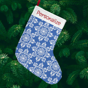 Vintage personalisierte blaue grüne weiße Schneefl Großer Weihnachtsstrumpf