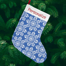 Vintage Personalized Blue Green White Snowflakes Großer Weihnachtsstrumpf