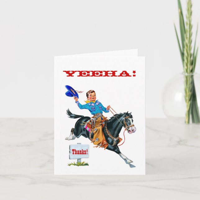 Vintage petit Carte de remerciements Cowboy (Devant)