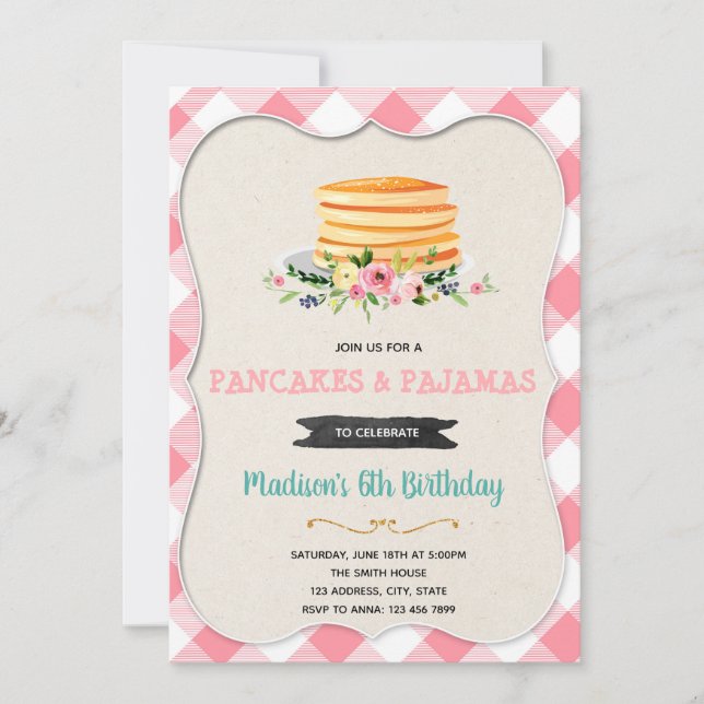 Vintage Pfannkuchen und Party Einladung Pajamas (Vorderseite)