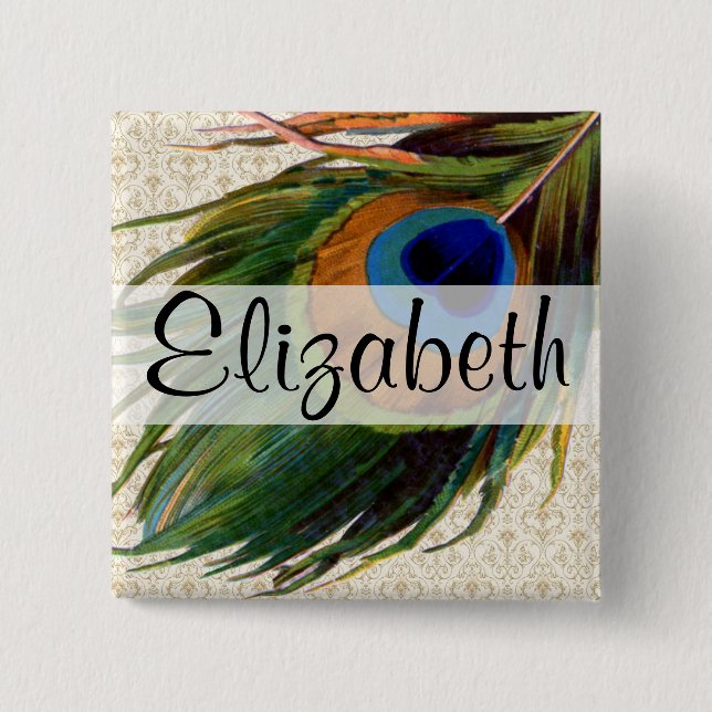 Vintage Pfau-Feder Button (Vorderseite)