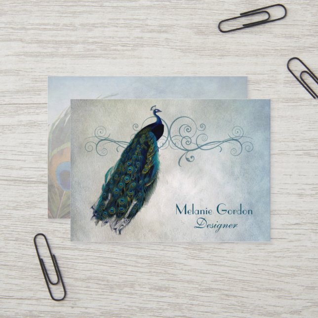 Vintage Pfau-Geschäfts-Karte Visitenkarte (Vorderseite/Rückseite Beispiel)