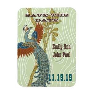 Vintage-Pfau-Holzkorn-Struktur Save-the-Date Magnet