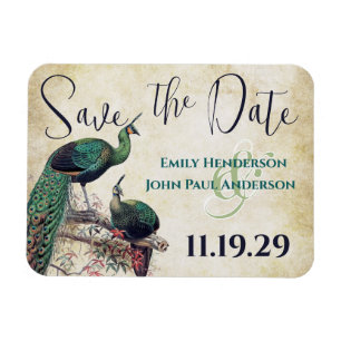 Vintage Pfau Holzoptik Save the Date Magnet
