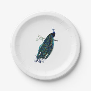 Vintage Pfau-Illustration Pappteller