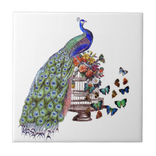 Vintage Pfau im Käfig Fliese