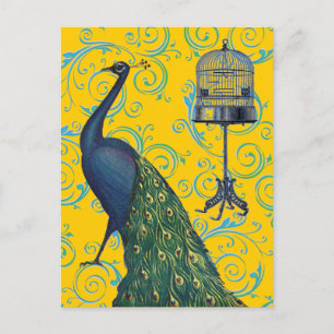 Vintage Pfau & Käfig Postkarte