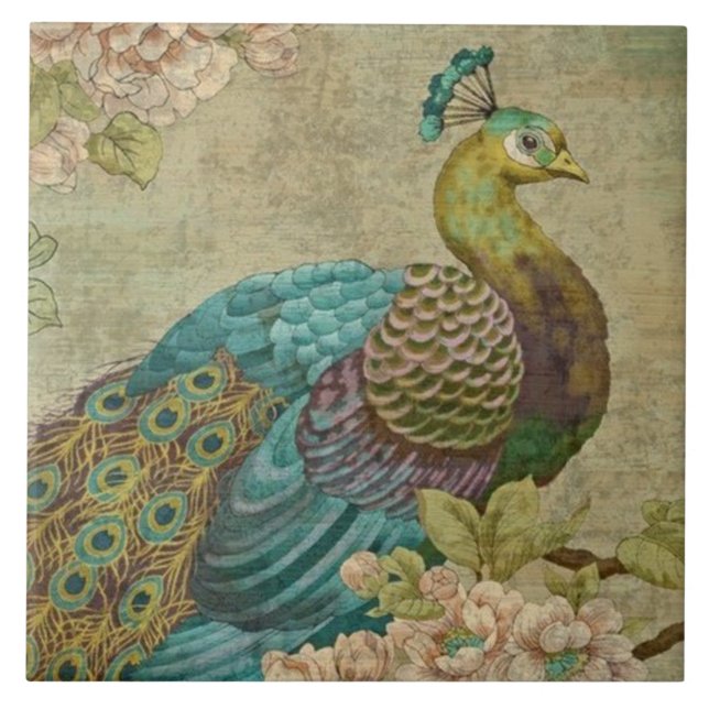 Vintage Pfau-Keramik-Fliese Fliese (Vorderseite)