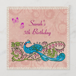 Vintage Pfau Lacy Rosa Geburtstag Einladung