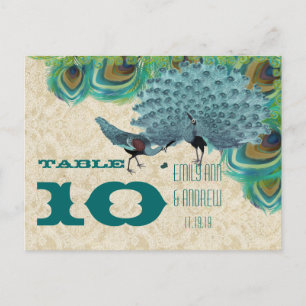 Vintage Pfau Liebesvogel Tischzahl Postkarte